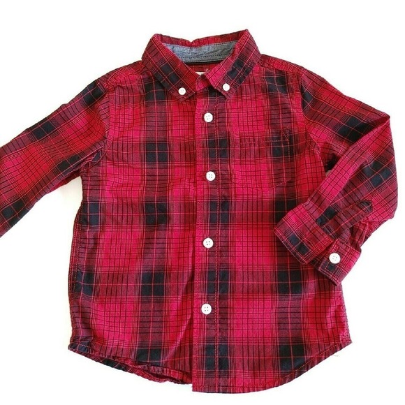 Red Black Button Up Plaid 2T Holiday Top - Picture 1 of 3